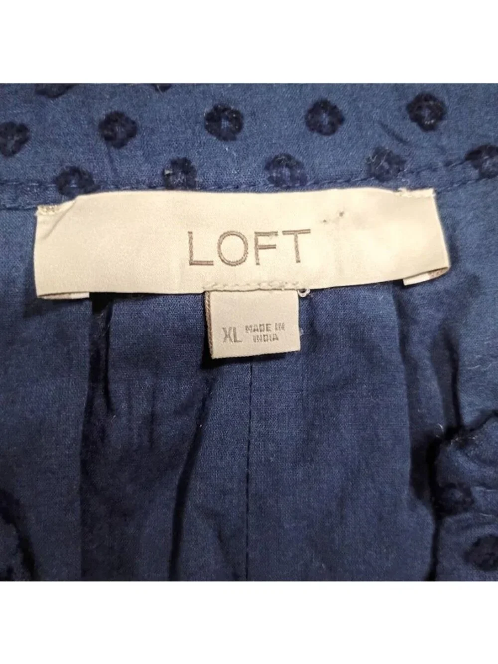 Loft Womens Polka Dot Navy Blue Dress XL Lightweight Cotton 3/4 Sleeve - Picture 3 of 13